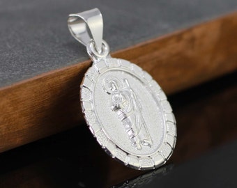 Silver Saint Jude Medal, Sterling Silver St Jude Medal, Saint Jude Oval Medal Necklace, St Jude Thaddeus Necklace, Catholic Pendant