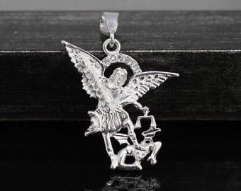 Saint Michael Archangel Necklace, Sterling Silver St. Michael Necklace with Cz, Silver St.Michael Charm, Silver Saint Michael Figure