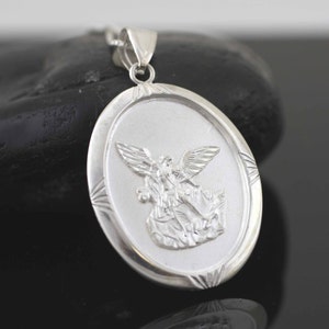Sterling Silver Large St Michael Necklace, Sterling Silver St Michael Medal, Saint Michael Archangel Pendant, Protection Medal, San Miguel