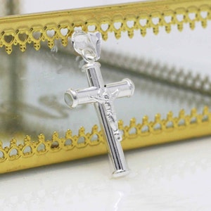 Silver Cross Necklace, Sterling Silver Crucifix Cross Pendant, Silver Crucifix, Cross Tube Necklace, Silver Crucifix