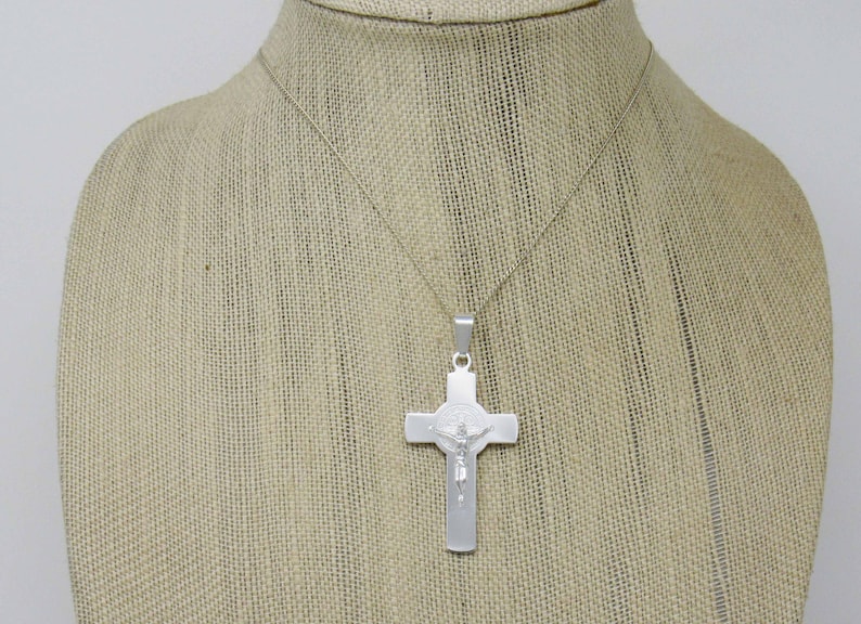 Sterling Silver Saint Benedict Necklace Catholic Necklace Silver St Benedict St Benedict Shining Cross Necklace Saint Benedict Cross