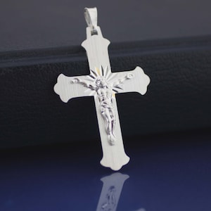 Sterling Silver Cross Necklace, Medieval Cross Necklace, Mens Necklace, Solid Silver Wide Cross Necklace, Silver Crucifix Necklace,