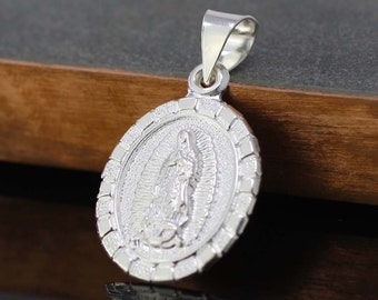 Sterling Silver Our Lady of Guadalupe Medal, Virgen de Guadalupe Images, Sterling Silver Virgin Mary Necklace, Guadalupana Oval Medal