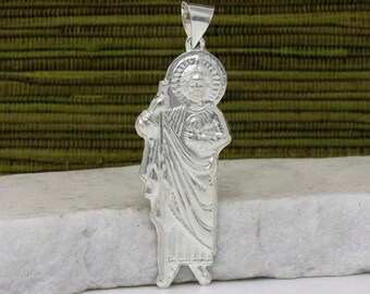 Sterling Silver St Jude Necklace, Sterling Silver Saint Jude Apostle Necklace, St Jude Pendant, Silver St Jude Thaddeus Necklace