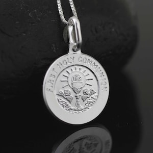 First Communion Necklace, Sterling Silver First Communion Medal Necklace, Silver Holy Communion Necklace, Silver Holy Sacrament Necklace