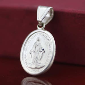 Miraculous Medal Mary Necklace, Sterling Silver Holy Mary Medal, Silver Religious Medal, La Milagrosa, Miraculous Medal, Virgin Mary Pendant
