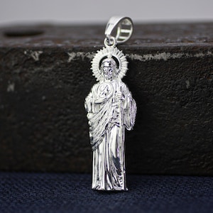 Sterling Silver St Jude Necklace, Large Sterling Silver Saint Jude Apostle Necklace, St Jude Pendant, Silver St Jude Thaddeus Necklace