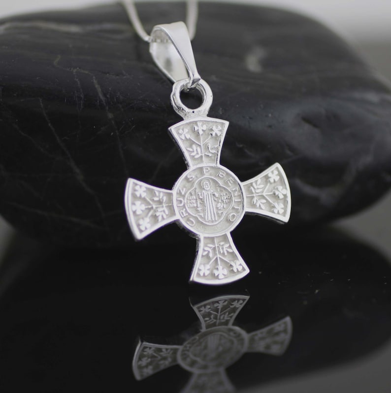 Saint Benedict Cross, St Benedict Cross Necklace, Sterling Silver Saint ...