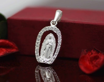 Sterling Silver Our Lady of Guadalupe Medal With Cz, Virgen De - Main Image