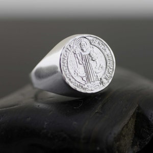 Sterling Silver Saint Benedict Mens Ring, Silver 925 San Benito, Sterling Silver St Benedict Ring, Catholic Jewelry, Silver Men Ring