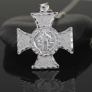 St Benedict Cross, St Benedict Solid Cross Necklace, Sterling Silver Saint Benedict Necklace, Silver St Benedict, Medieval Cross Necklace