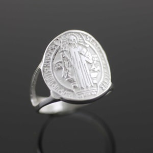 St Benedict Ring, Sterling Silver Saint Benedict Ring, Sterling Silver 925 San Benito, Silver St Benedict Ring, Catholic Jewelry,