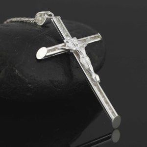 Cross Necklace, Sterling Silver Cross Necklace, Silver Crucifix Cross Pendant, Silver Crucifix with CZ, Catholic Necklace, Silver Crucifix