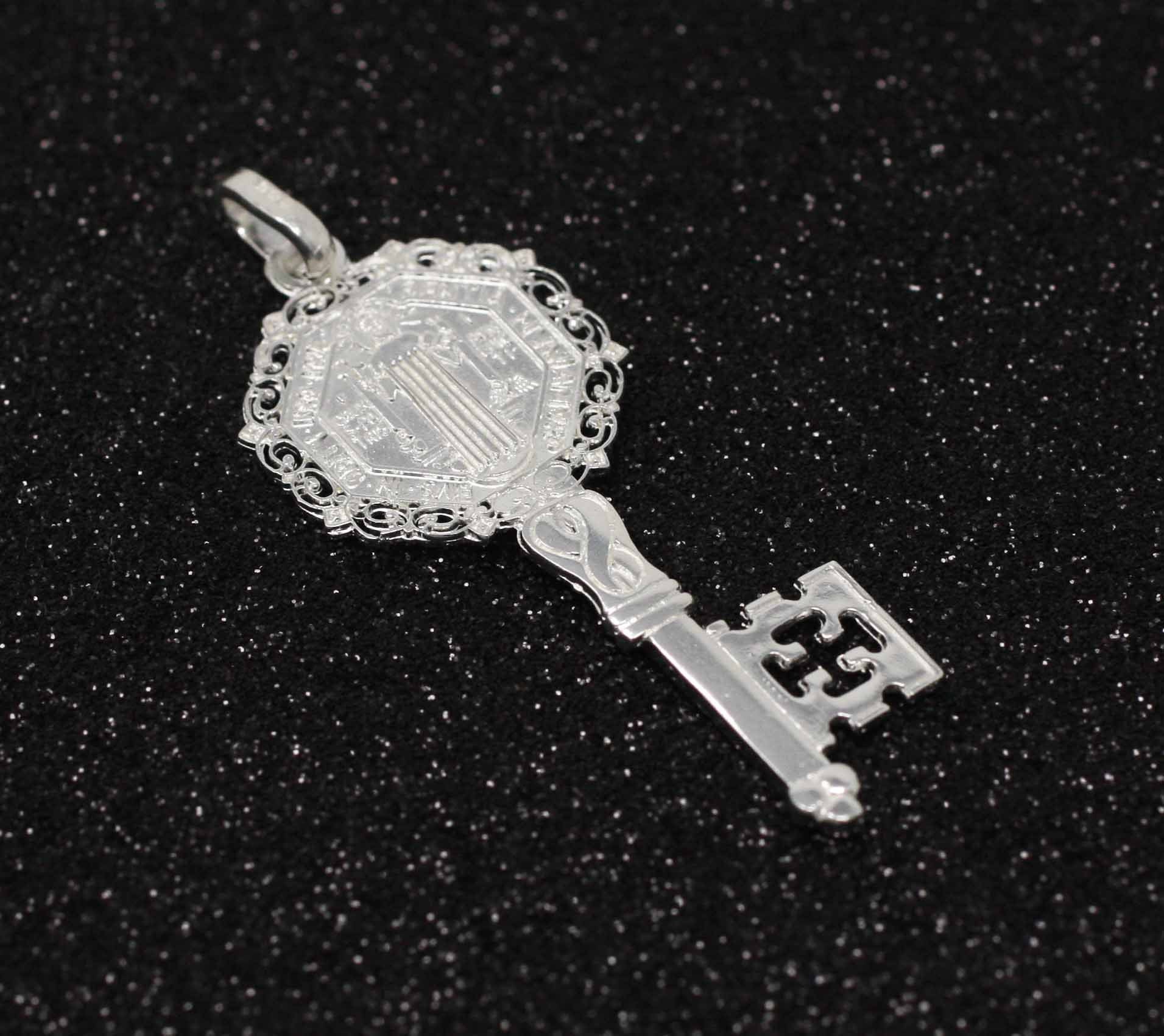 St Benedict key, Silver Large Saint Benedict key Necklace, XL St Benedict key Charm, Sterling Silver St Benedict key, Llave de San Benito