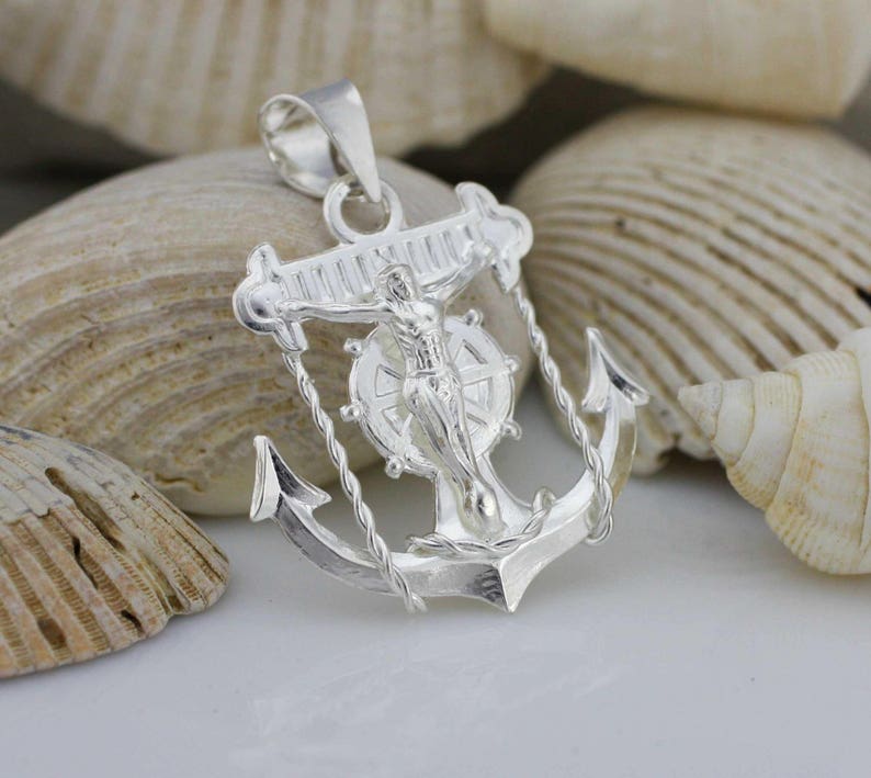 Silver Jesus Christ Anchor Necklace Jesus Christ Necklace Etsy