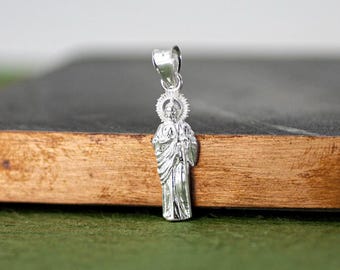 Small Sterling Silver St Jude Pendant, Sterling Silver Saint Jude Apostle Necklace, St Jude Pendant, Silver St Jude Thaddeus Necklace