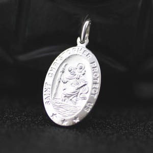 Silver Saint Christopher Necklace, Sterling Silver St Christopher Medal, Saint Christopher Oval Medal, Catholic Jewelry, Religious Medal