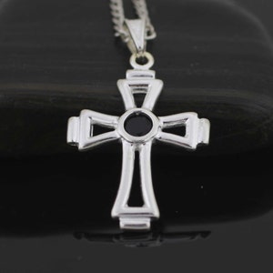 Cross Necklace, Sterling Silver Cross Necklace, Silver Crucifix Cross Pendant, Silver Crucifix with CZ, Catholic Necklace, Silver Crucifix