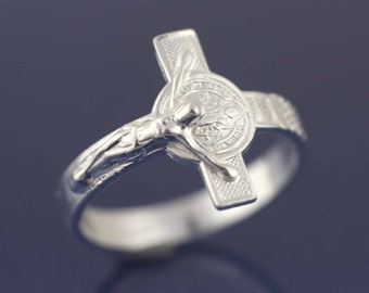 Saint Benedict Cross Ring, Sterling Silver Saint Benedict Ring, Sterling Silver 925 San Benito, Silver St Benedict Ring, Cross Ring