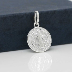 St. Benedict, Sterling Silver Saint Benedict Small Medal, Sterling Silver Saint Benedict Necklace, Silver St. Benedict , Medalla San Benito