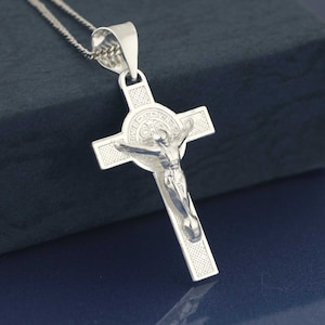 Saint Benedict Cross, St Benedict Cross Necklace, Sterling Silver Saint Benedict Necklace, Silver St Benedict, Catholic Necklace, San Benito