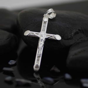 Silver Cross Necklace, Sterling Silver Large Crucifix Cross Pendant, Silver Crucifix with CZ, Men Cross Necklace, CZ Silver Crucifix
