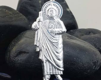 Sterling Silver St Jude Necklace, Lager Sterling Silver Saint Jude Apostle Necklace, Large St Jude Pendant, Silver St Jude Thaddeus Necklace