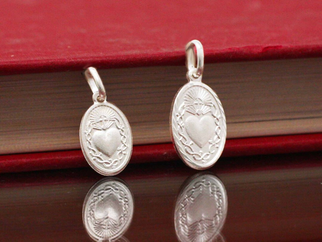 Sacred Heart of Jesus Medal, Sacred Heart Necklace, Sterling