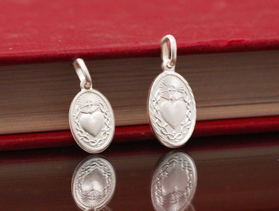 Sacred Heart of Jesus Medal Sacred Heart Necklace Sterling | Etsy