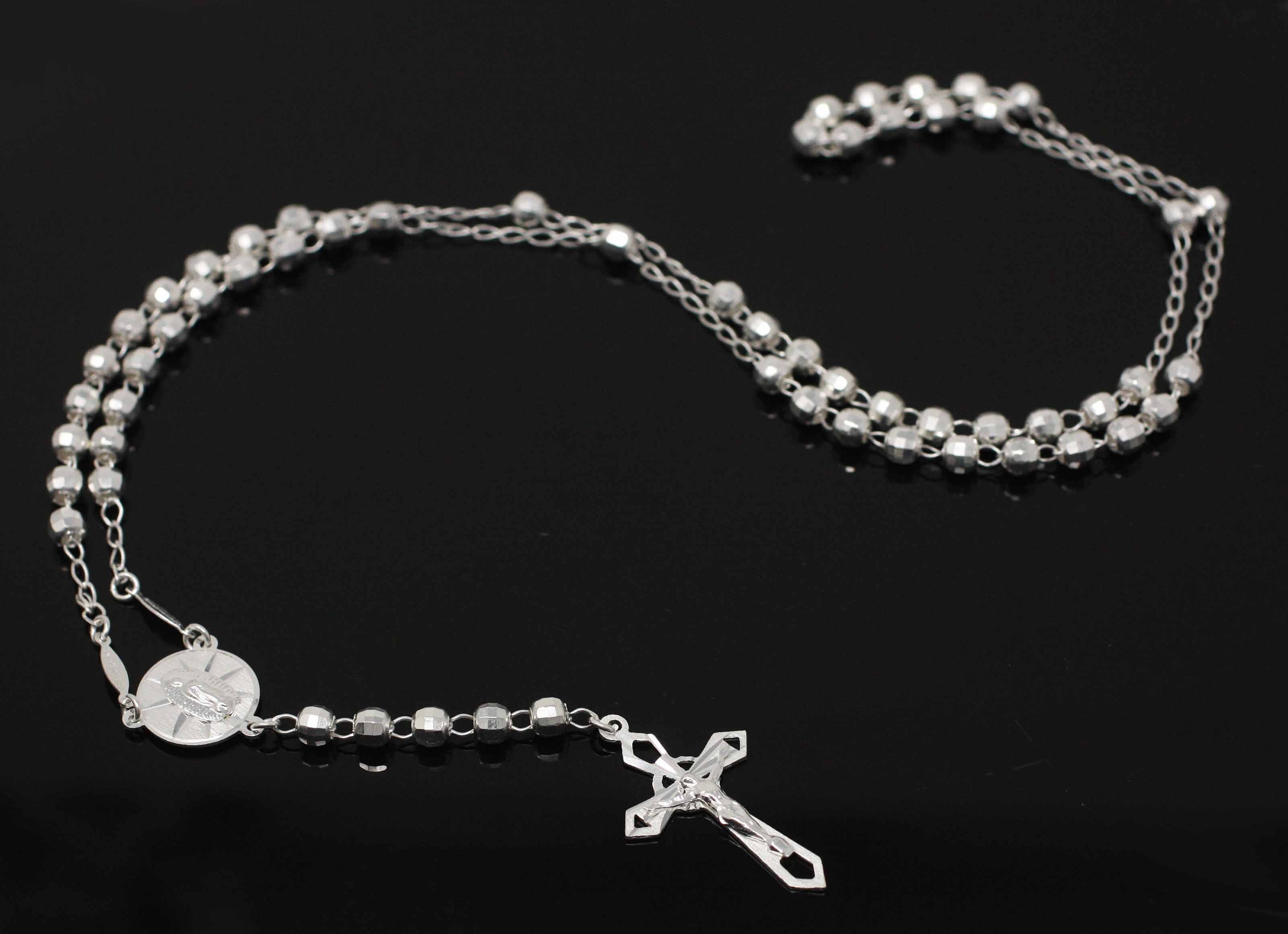 Silver Rosary Necklace Sterling Silver 