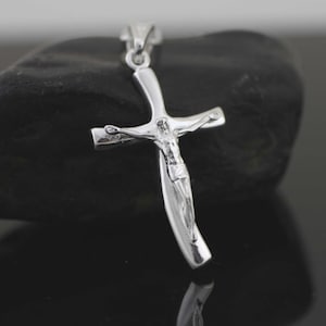 Silver Cross Necklace, Sterling Silver Wave Cross Necklace, Crucifix Cross Pendant, Solid Silver Cross Necklace, Modern Crucifix Necklace