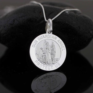 Guardian Angel Medal, Sterling Silver Our Guardian Angel Necklace, Catholic Holy Medal, Silver Angel Necklace, Holy Guardian Angel Medal