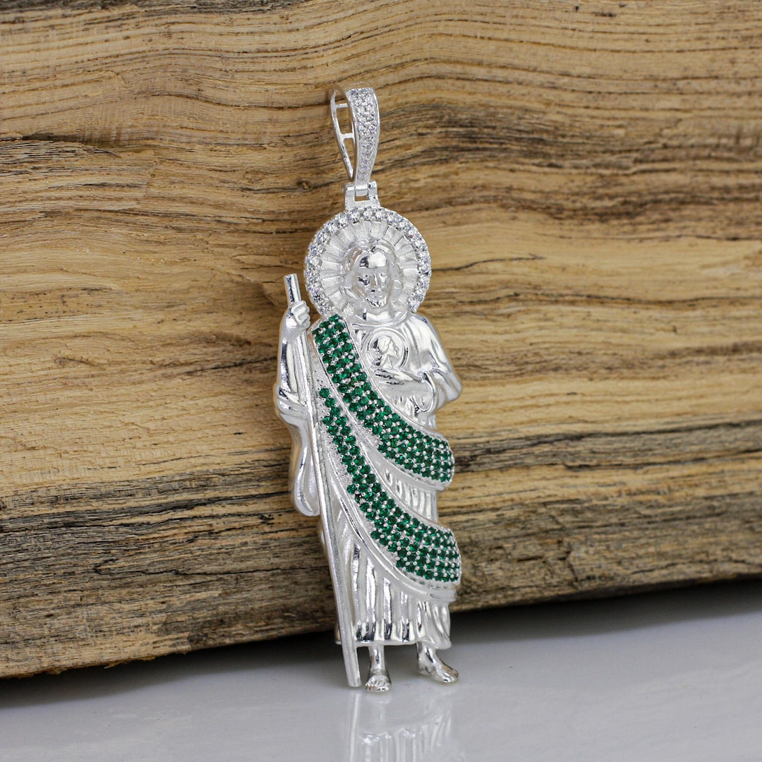 Large Saint Jude Necklace Charm, Sterling Silver St Jude Necklace ...