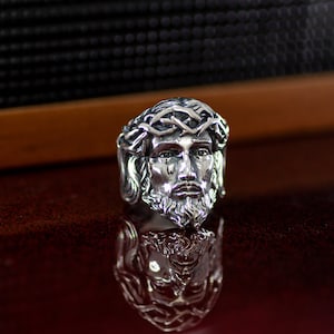 Sterling Silver Christ Head ring , Men Silver Ring, Sterling Silver 925 Jesus Ring, Silver Religious Ring, Catholic Ring, Oxidized Men ring