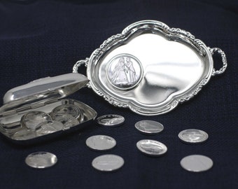 Wedding Traditional Arras Box with 13 Coins Wedding, Silver Plate Box and Tray Arras Set, Wedding Unity Coins in Elegant in french door