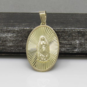 10K Guadalupe-ketting, 10K gouden ketting Our Lady of Guadalupe, 10K diamantgeslepen gouden Guadalupe-medaille, communieketting, doopketting