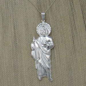 Sterling Silver St Jude Necklace, Lager Sterling Silver Saint Jude Apostle Necklace, XL St Jude Pendant, Silver St Jude Thaddeus Necklace