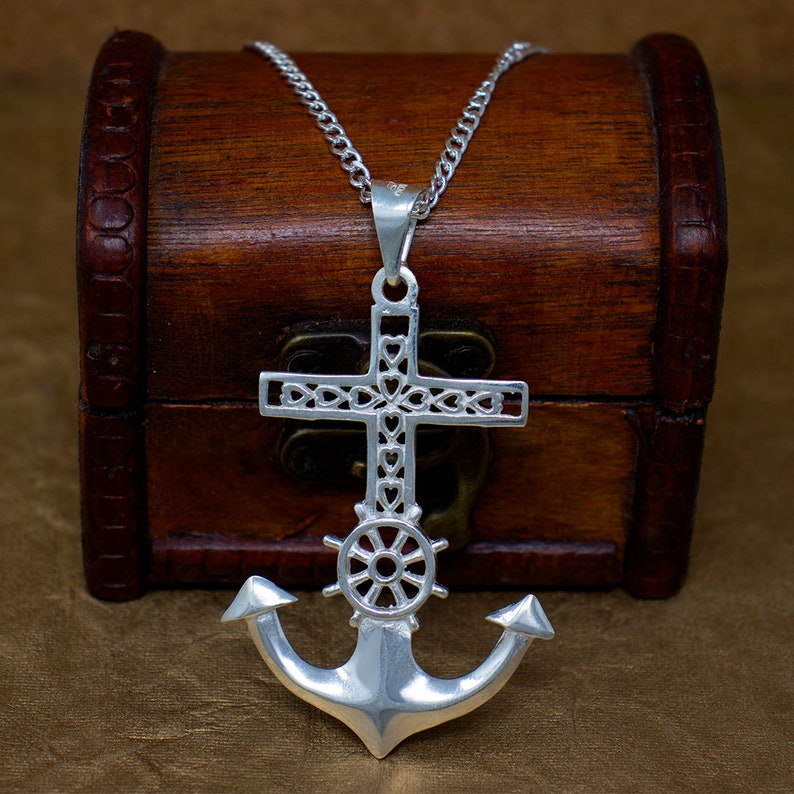 Large Anchor Necklace Silver Men/'s Necklace Silver Anchor Necklace Sterling Silver Solid Anchor Medal Large Cross Necklace Nautical
