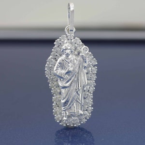 St Jude Necklace, Sterling Silver 925 Saint Jude Apostle Necklace, Large Silver St Jude Thaddeus Pendant, San Judas Tadeo, Mens Necklace