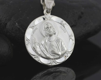 Médaille St. Jude, Collier Saint Jude, Collier Sterling Silver St Jude, Médaille de l’Apôtre Saint Jude d’Argent, Saint de l’Espoir et Causes Impossibles