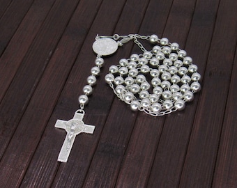 Buy Silver Rosary Necklace, Sterling Silver Rosary 6mm Balls