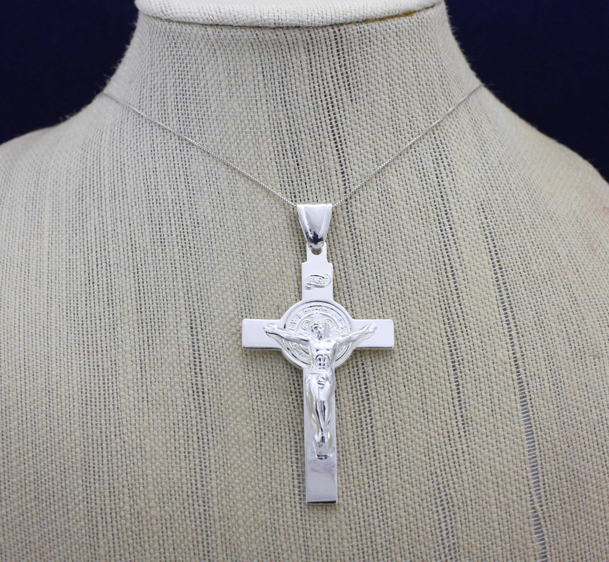 Crucifix Saint Benoît En Argent Sterling 925 Vieilli - Pendentif Unisexe 3x1,9 Cm, Gravé Recto-verso, Fabriqué En Espagne