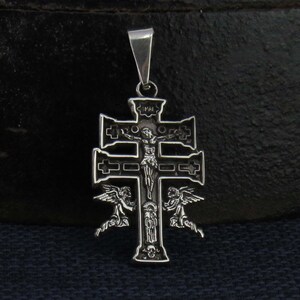 Sterling Silver Caravaca Necklace, Silver Caravaca Necklace, Men Cross Necklace, Silver Caravaca Crucifix, Caravaca Pendant, Catholic Charm