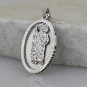 Saint Jude Necklace, Sterling Silver St Jude Necklace, Silver Saint Jude Apostle Medium Medal, Silver St Jude Pendant, San Judas Tadeo