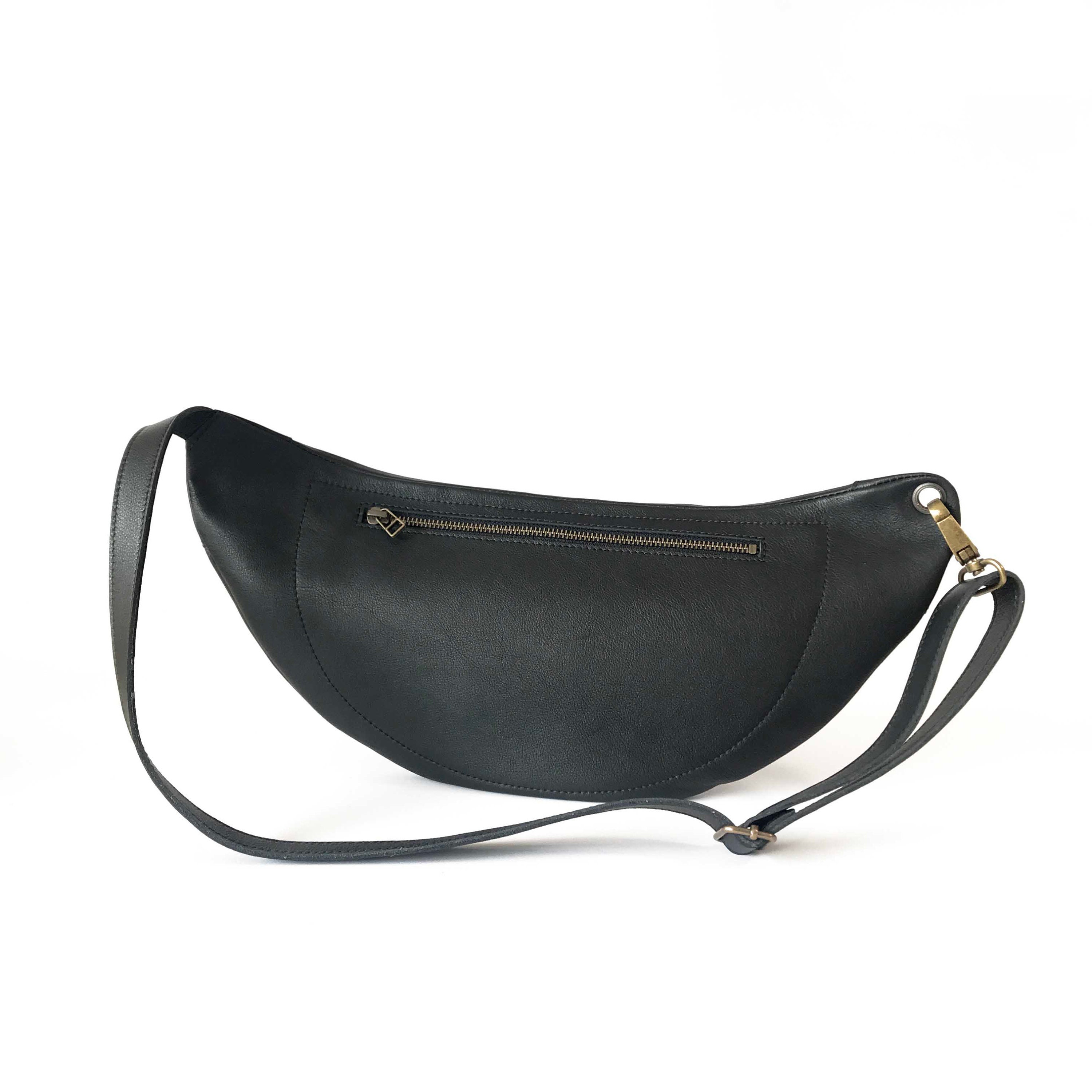 Large Black Leather Fanny Pack Oversized Leather Shoulder Etsy