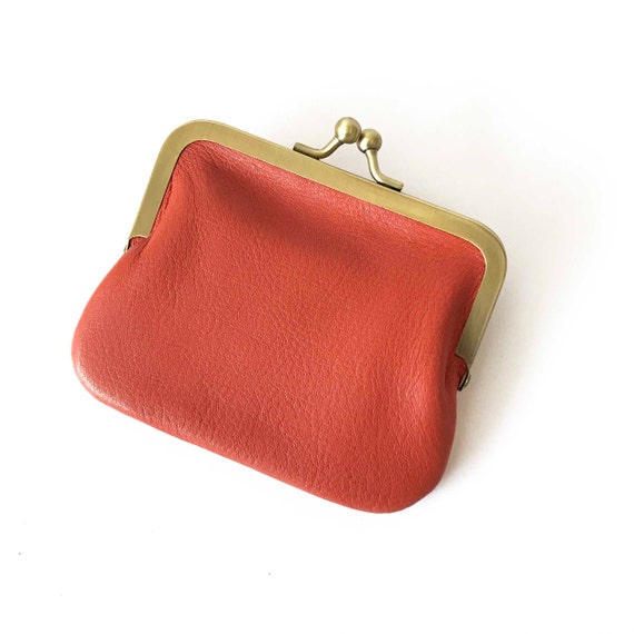 Monedero vintage cuero naranja monedero /tarjetero piel - España