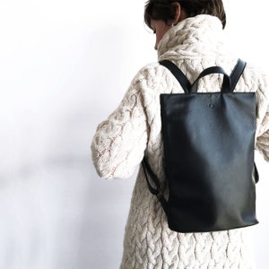 black leather anti-theft backpack, minimalist leather backpack, leather backpack, black travel bag, black zipper backpack, leather backpack bag