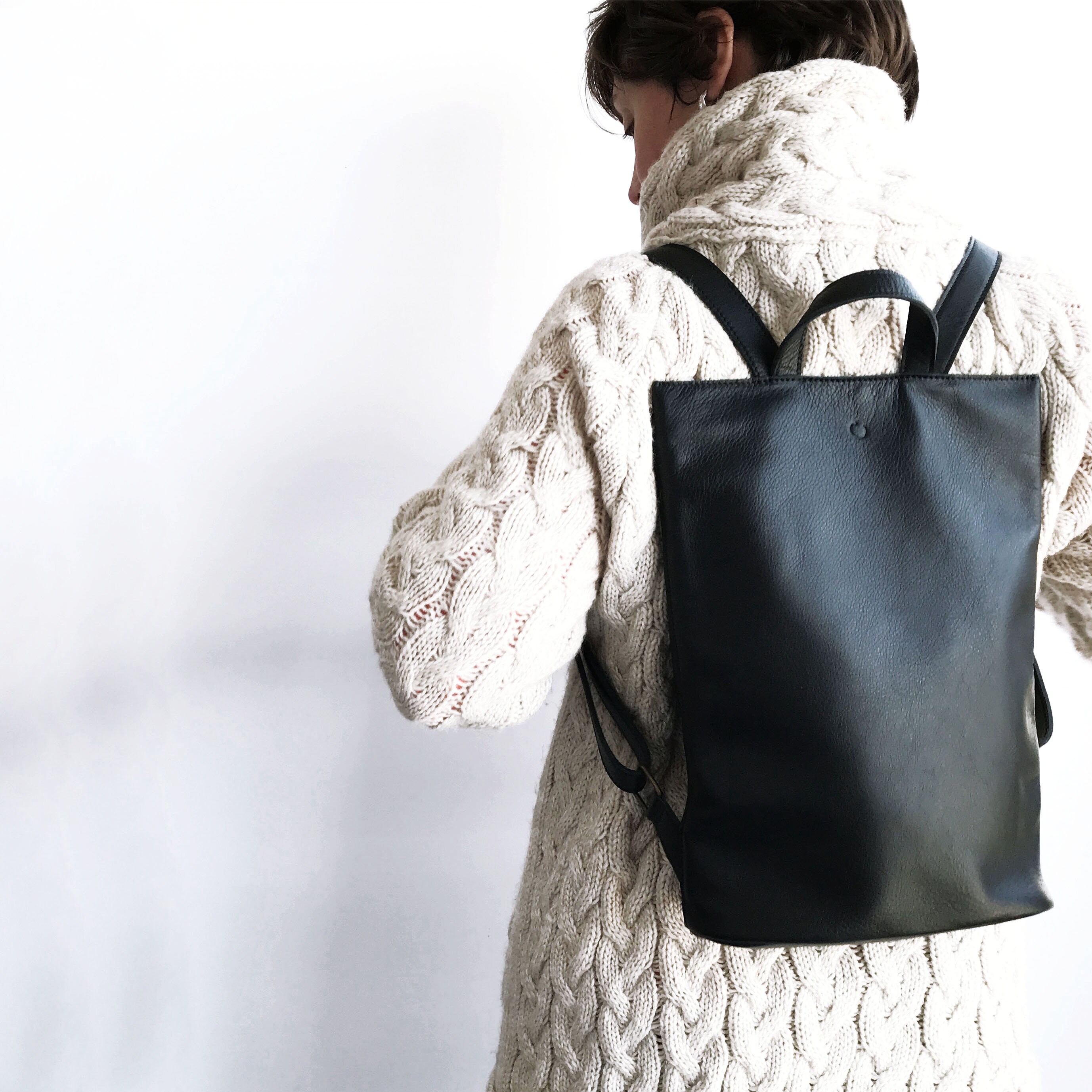 Black Leather Backpack Minimalist 