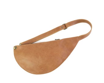 Umhängetasche aus braunem Leder, Hüfttasche aus Leder, elegante Hüfttasche, Reisetasche, originelle minimalistische Damen-Hüfttasche, sichere Hüfttasche