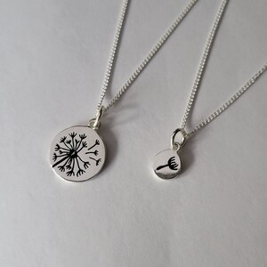 Sterling Silver Dandelion Necklaces, Mother Daughter Necklaces, Set of 2, Dandelion Charm, Dandelion Pendant, Mother's Gift